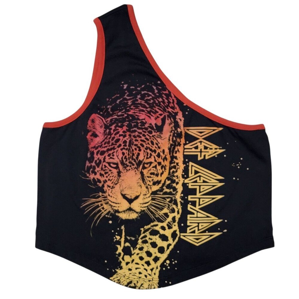 Def Leppard Womens One Shoulder Graphic Band Top Large